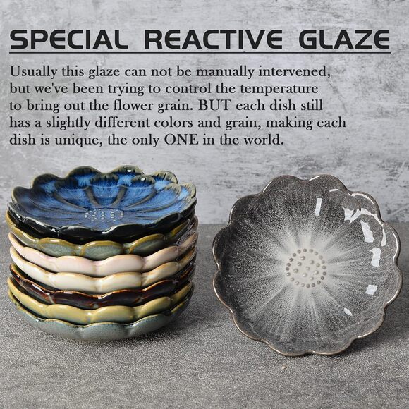 Ceramic Dipping Bowls Set of 8, 3 oz Sauce Dishes, Small Porcelain Flower Plates - Picture 4 of 8